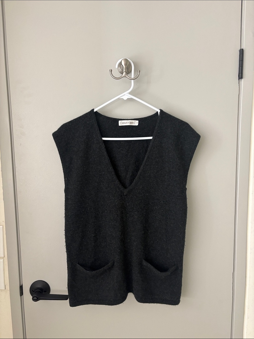 Calvin Klein Cashmere Black V-Neck Knit Sweater Vest